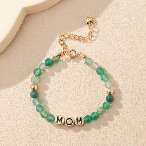 Bracelet en alliage de zinc, avec turquoise & agate verte, avec 5cm chaînes de rallonge, fait à la main, styles différents pour le choix & pavé de micro zircon & pour femme & émail, vert, Trou:Environ 2mm, Longueur:18 cm, Vendu par PC