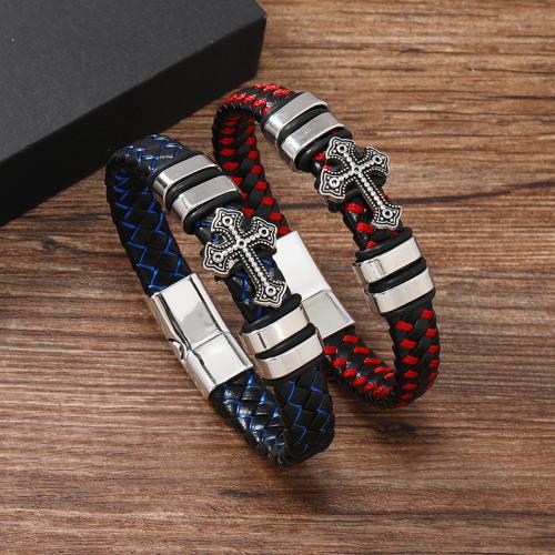 PU Leather Cord Bracelets, Tibetan Style, with Magnet & PU Leather, Unisex, more colors for choice, Sold By PC