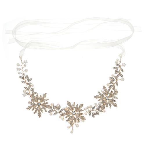 Diadema, aleación de zinc, con Perlas plásticas, Joyería & para mujer & con diamantes de imitación, dorado, 300x55mm, Vendido por Sarta
