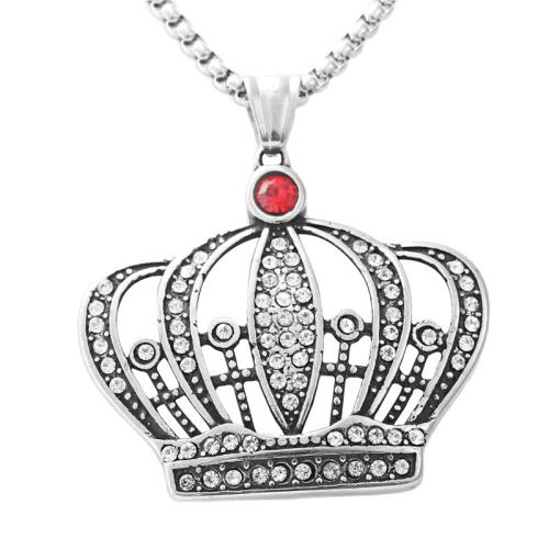 Stainless Steel Jewelry Necklace, 304 Stainless Steel, Crown, polished, different styles for choice & for man & with rhinestone, silver color, 40x45mm, Length:Approx 60 cm, Sold By PC