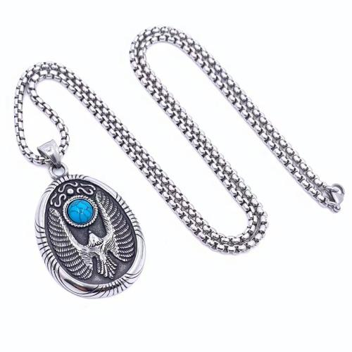 Stainless Steel Jewelry Necklace 304 Stainless Steel with turquoise polished  & for man Sold By PC