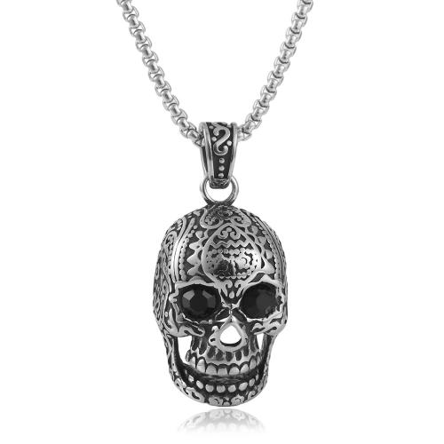 Stainless Steel Jewelry Necklace 304 Stainless Steel Skull polished & for man & with rhinestone silver color Length Approx 60 cm Sold By PC