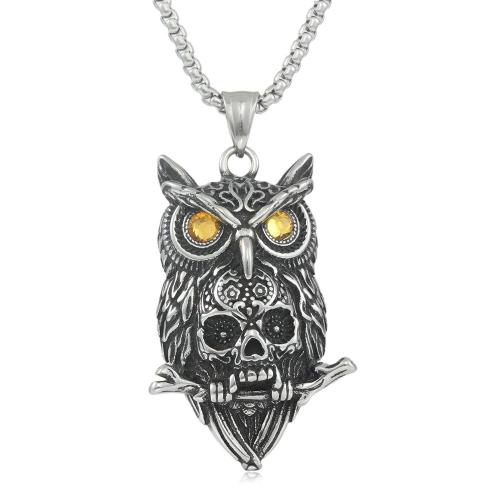Stainless Steel Jewelry Necklace, 304 Stainless Steel, Owl, polished, Unisex & different styles for choice & with rhinestone, 32x51mm, Length:Approx 60 cm, Sold By PC