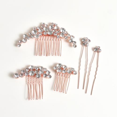 Mixed Hair Accessories, Tibetan Style, hair comb & hair stick, 5 pieces & for woman & with rhinestone, more colors for choice, Sold By Set
