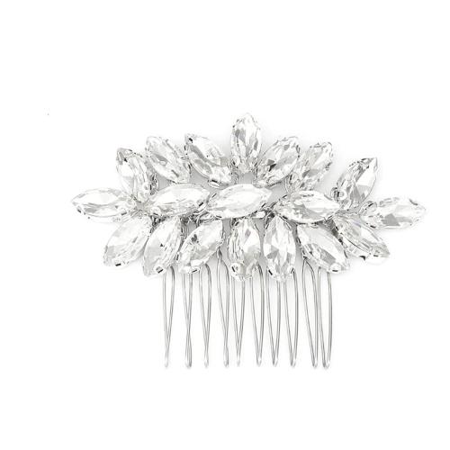 Decorative Hair Combs Zinc Alloy for woman & with rhinestone silver color Sold By PC