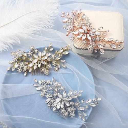 Peinetas Decorativas, aleación de zinc, para mujer & con diamantes de imitación, más colores para la opción, Vendido por UD