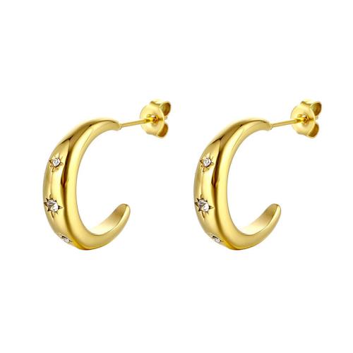 Roestvrij staal Stud Earrings, 304 roestvrij staal, mode sieraden & voor vrouw & met strass, gouden, 19.73x5mm, Verkocht door pair