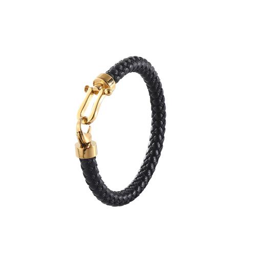 PU Leather Cord Bracelets with 304 Stainless Steel Vacuum Ion Plating fashion jewelry & Unisex Sold By PC