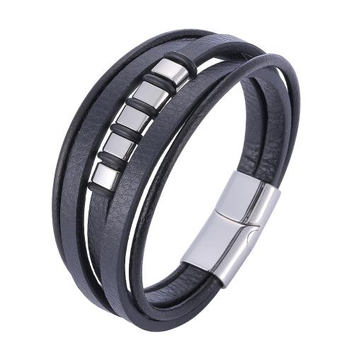 PU Leather Cord Bracelets, with 304 Stainless Steel, Vacuum Ion Plating, fashion jewelry & different length for choice & for man, more colors for choice, Sold By PC