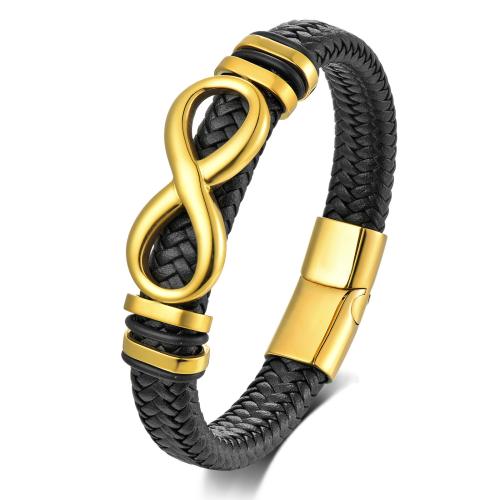 PU Cord Armbånd, med 304 rustfrit stål, Infinity, mode smykker & forskellige længde for valg & for mennesket, flere farver til valg, Solgt af PC