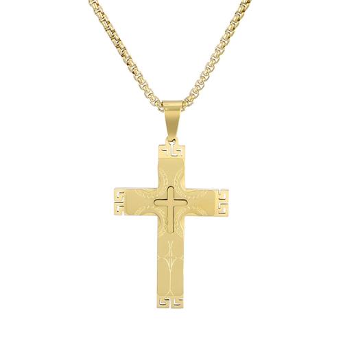 Stainless Steel Jewelry Necklace, 304 Stainless Steel, Cross, Vacuum Ion Plating, fashion jewelry & for man, more colors for choice, 43x28mm, Length:60 cm, Sold By PC