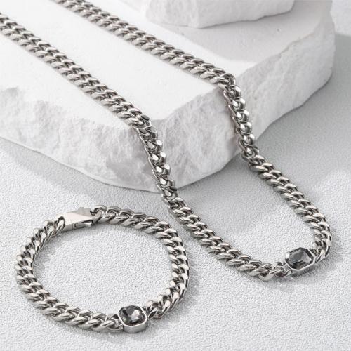 Fashion Stainless Steel Jewelry Sets, bracelet & necklace, 304 Stainless Steel, punk style & Unisex & different styles for choice, original color, Sold By PC