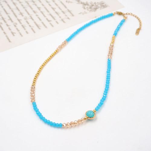 Crystal Necklace, with Titanium Steel & Brass, with 6cm extender chain, plated, fashion jewelry, Length:40 cm, Sold By PC