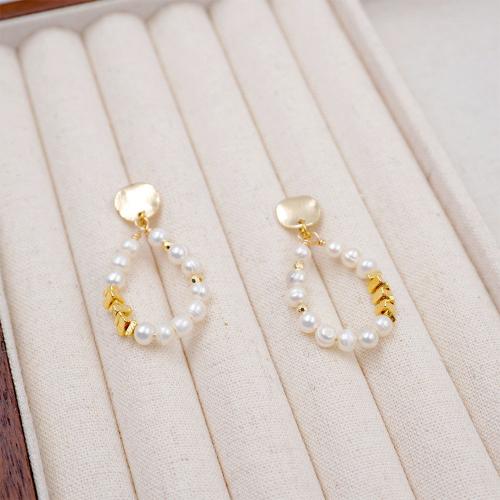 Freshwater Pearl Earrings Brass with Freshwater Pearl plated fashion jewelry golden nickel lead & cadmium free 40mm Sold By Pair