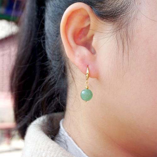 Boucles d'oreilles en pierres précieuses, laiton, avec Jade, Placage, bijoux de mode, vert, protéger l'environnement, sans nickel, plomb et cadmium, 32mm, Vendu par paire
