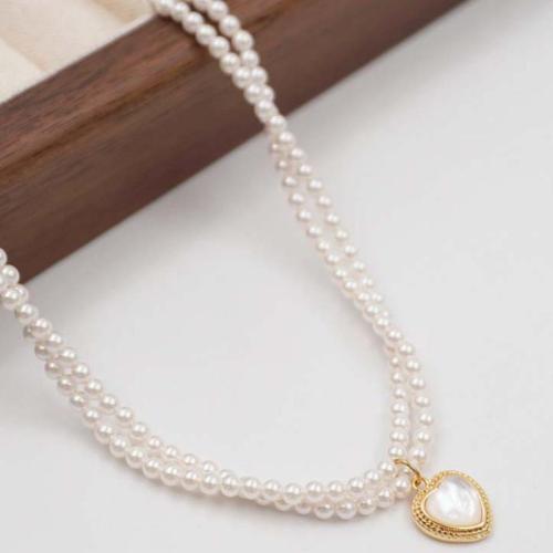 Plastične biserna ogrlica, Mesing, s Titanium Čelik & Plastična Pearl, s 6cm Produžetak lanac, pozlaćen, modni nakit, zlatan, nikal, olovo i kadmij besplatno, Dužina 41 cm, Prodano By PC