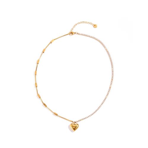 Titanstahl Halskette, Herz, Micro pave Zirkonia & für Frau, keine, Länge ca. 41-50 cm, verkauft von PC