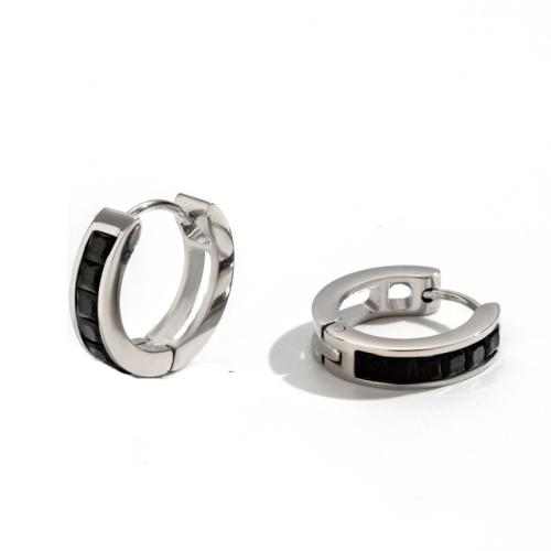 Titanium Steel  Earring Vacuum Ion Plating & micro pave cubic zirconia & for woman Sold By Pair