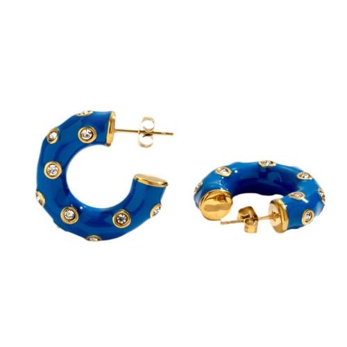 Titanium Staal Earring, verschillende stijlen voor de keuze & voor vrouw & glazuur, blauw, Verkocht door pair