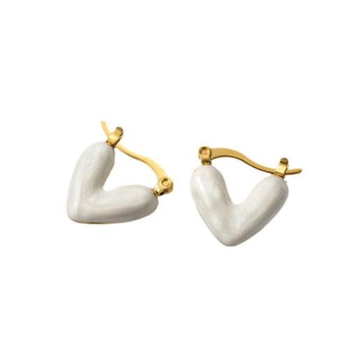 Titan Stahl Ohrring, Titanstahl, Herz, für Frau & Emaille, keine, 16x15mm, verkauft von Paar