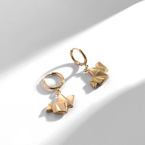 Boucle d'oreille Acier Titane, Mille grues en Origami, pour femme, doré, Vendu par paire