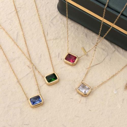 Titanium Steel Necklace, Vacuum Ion Plating, micro pave cubic zirconia & for woman, more colors for choice, Length:Approx 41-50 cm, Sold By PC