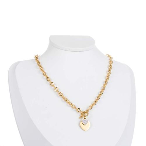 Titanstahl Halskette, Herz, Micro pave Zirkonia & für Frau, goldfarben, Länge:ca. 41-50 cm, verkauft von PC