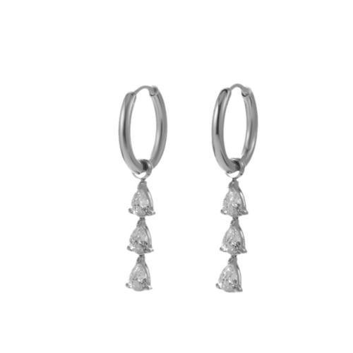 Titanium Steel  Earring, Vacuum Ion Plating, different styles for choice & micro pave cubic zirconia & for woman, more colors for choice, Sold By Pair