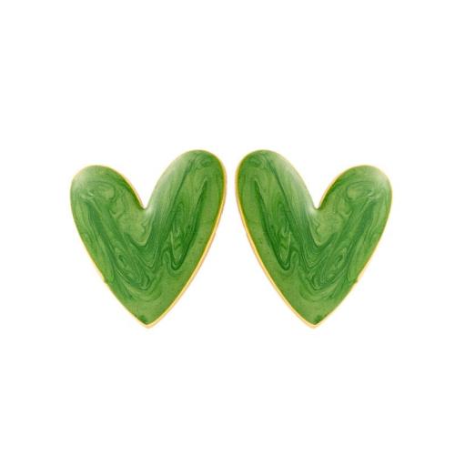 Titanium Steel  Earring, Heart, Vacuum Ion Plating, different styles for choice & for woman & enamel, green, Sold By Pair