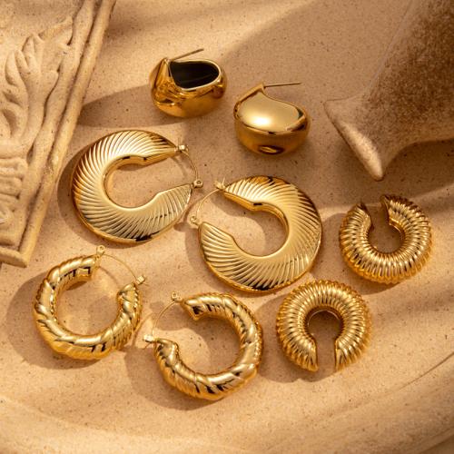 Titanium Steel  Earring Vacuum Ion Plating & for woman golden Sold By Pair