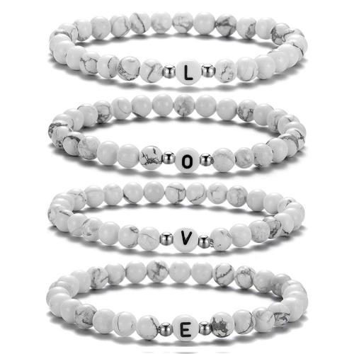 Fashion Turquoise Bracelets, Howlite, with Porcelain & Tibetan Style, handmade, letters are from A to Z & Unisex & different designs for choice, white, Length:Approx 18-23 cm, Sold By PC