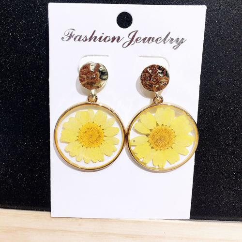 Pressed Dried Flower Jewelry  Zinc Alloy with Dried Flower & Resin plated for woman Sold By Pair