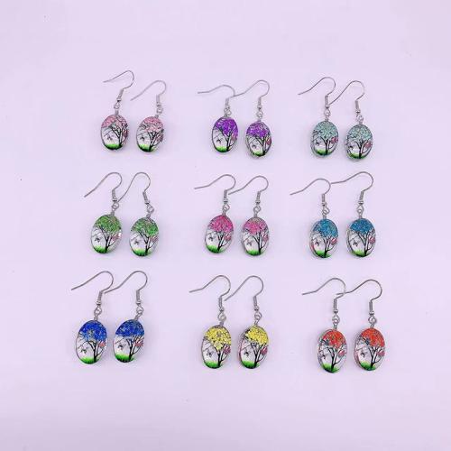 Pressed Dried Flower Jewelry , Tibetan Style, with Dried Flower & Glass, for woman, more colors for choice, 13x18mm, Sold By Pair