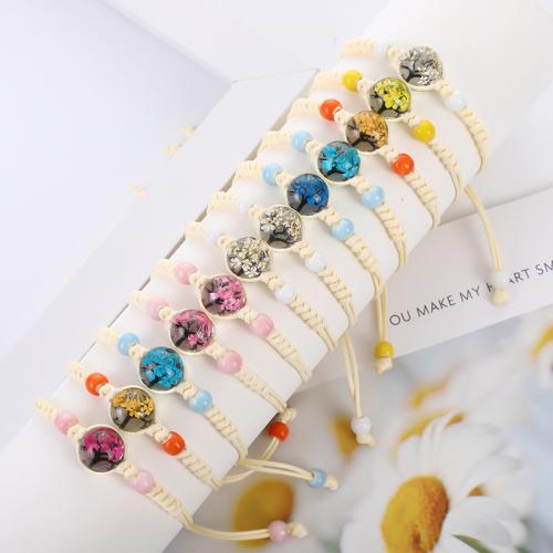 Pressed Dried Flower Jewelry , Glass, with Dried Flower & Porcelain & Wax Cord, handmade, for woman, more colors for choice, Length:16 cm, Sold By PC
