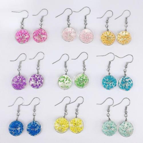 Pressed Dried Flower Jewelry , Tibetan Style, with Dried Flower & Glass, epoxy gel, for woman, more colors for choice, 15mm, Sold By Pair