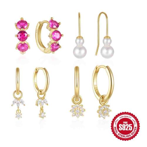925 Sterling Silver Drop Earring with Plastic Pearl & micro pave cubic zirconia & for woman Sold By Pair