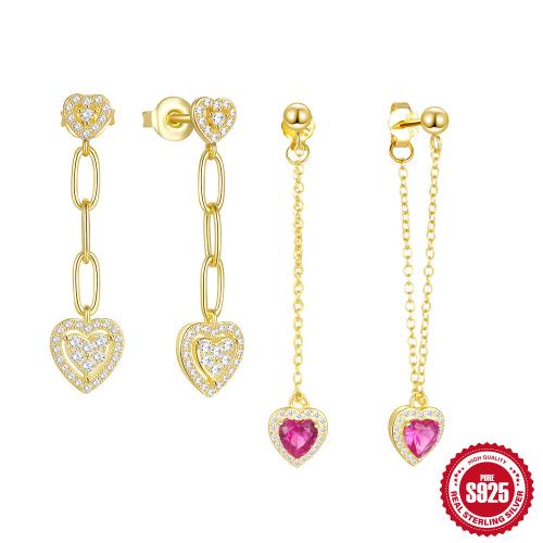 925 Sterling Silver Drop Earring, Heart, different styles for choice & micro pave cubic zirconia & for woman, Sold By Pair