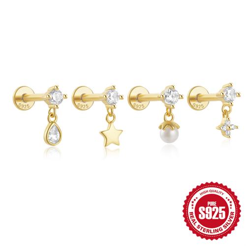 925 Sterling Silver Piercing Earring with Plastic Pearl & micro pave cubic zirconia & for woman 8mm Sold By PC