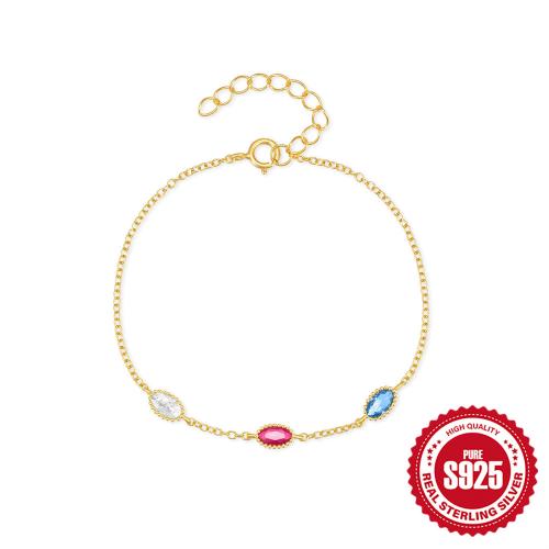 Argent sterling 925 bracelet, avec 1.18inch chaînes de rallonge, Placage de couleur d'or, pavé de micro zircon & pour femme, Longueur:Environ 6.69 pouce, Vendu par PC