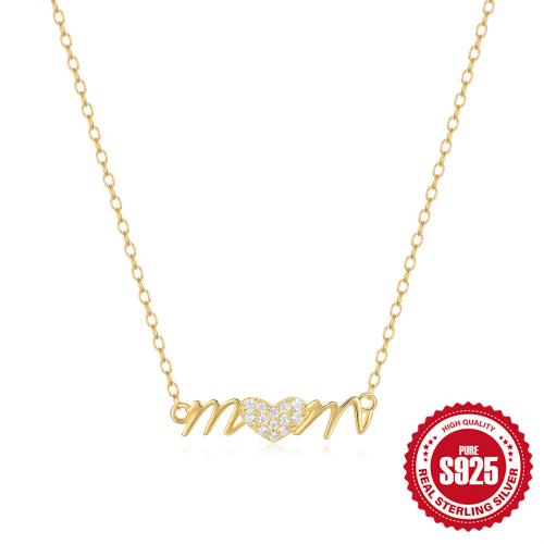 925 Sterling Silver Necklace, with 1.968inch extender chain, Alphabet Letter, Mother Day Jewelry & micro pave cubic zirconia & for woman, more colors for choice, Length:Approx 15.74 Inch, Sold By PC