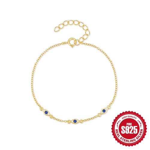 925 Sterling Silver Bracelet with 1.18inch extender chain Evil Eye gold color plated micro pave cubic zirconia & for woman Length Approx 6.69 Inch Sold By PC