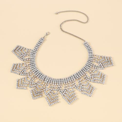 Fashion Choker Necklace Iron with Zinc Alloy fashion jewelry & for woman & with rhinestone Length Approx 29-58 cm Sold By PC