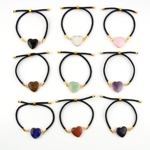 Gemstone Bracelets, with Polyamide & Brass, Heart, gold color plated, Adjustable & fashion jewelry & different materials for choice & Unisex, more colors for choice, 20mm, Length:Approx 18 cm, Sold By PC