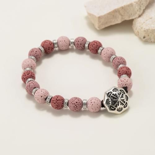 Gemstone Bracelets Lava with Zinc Alloy Round silver color plated fashion jewelry & Unisex mixed colors Sold By PC