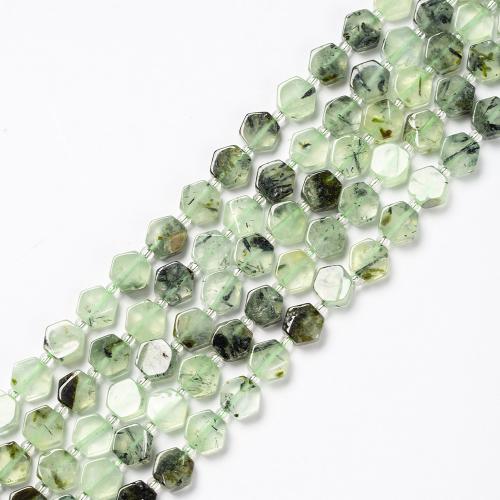 Gemstone Jewelry Beads, Natural Prehnite, Hexagon, fashion jewelry & DIY, mixed colors, 9mm, Sold Per Approx 38 cm Strand