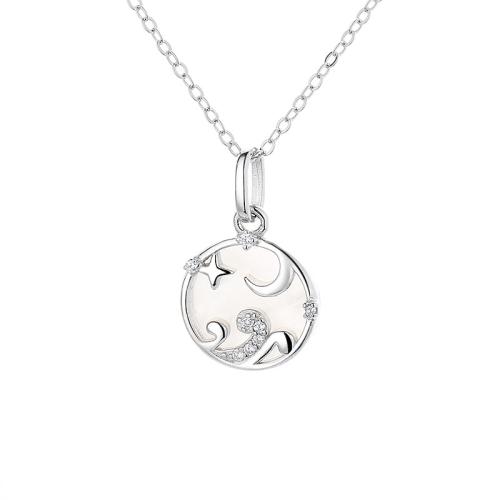 Cubic Zircon Micro Pave 925 Sterling Silver Necklace with White Shell Moon and Star fashion jewelry & micro pave cubic zirconia & for woman Sold By PC