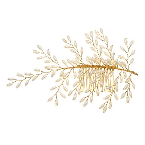 Decorative Hair Combs Zinc Alloy with Plastic Pearl handmade fashion jewelry & for woman golden Sold By PC