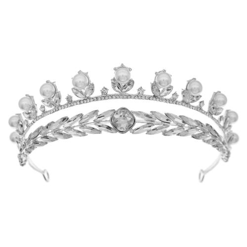 Krone, Zinklegierung, mit Kunststoff Perlen, Modeschmuck & für Frau & mit Strass, Silberfarbe, verkauft von PC