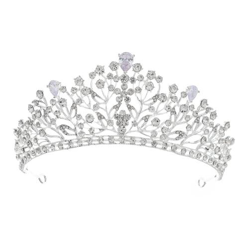 Bridal Tiaras Zinc Alloy with Cubic Zirconia fashion jewelry & for woman silver color Sold By PC