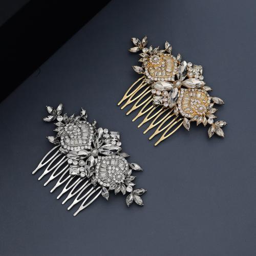 Decorative Hair Combs, Tibetan Style, with Plastic Pearl, fashion jewelry & for woman & with rhinestone, more colors for choice, 90x60mm, Sold By PC
